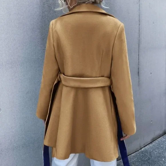 Business Classic Double Breasted Lapel Neck Belted - Picture 4 of 6